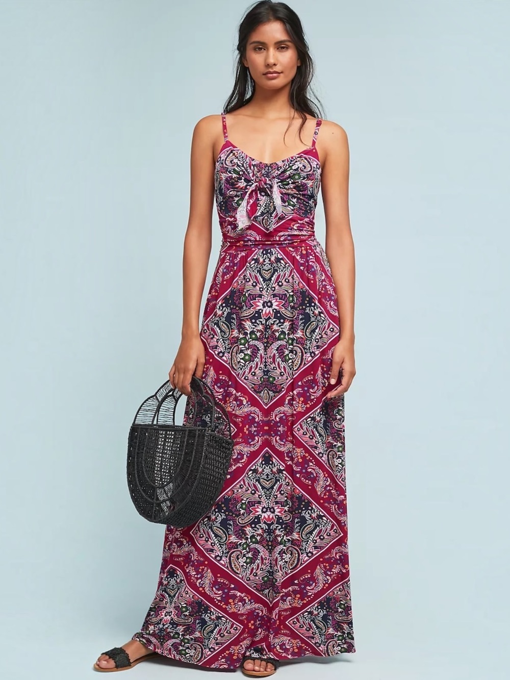 Moulinette Soeurs Anthropologie Paisley Bow Maxi Dress Boho Fall XS